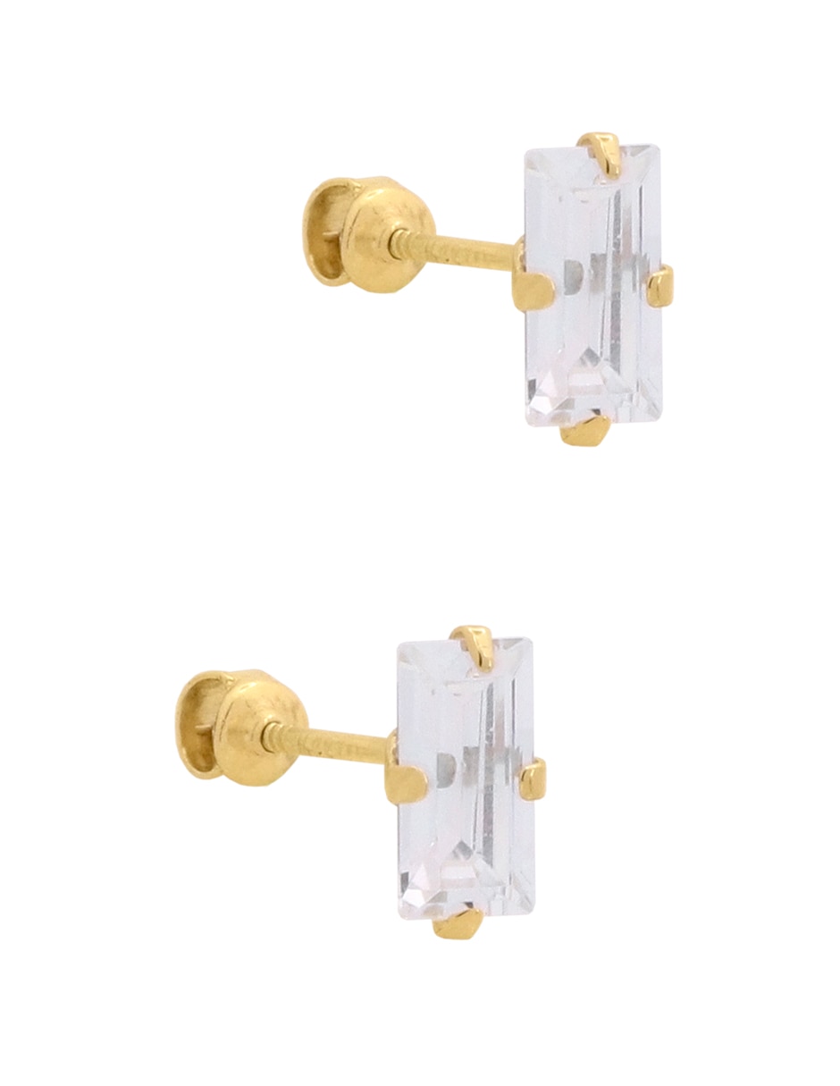 Broqueles de oro amarillo 14 k con acabado pulido zirconia 3