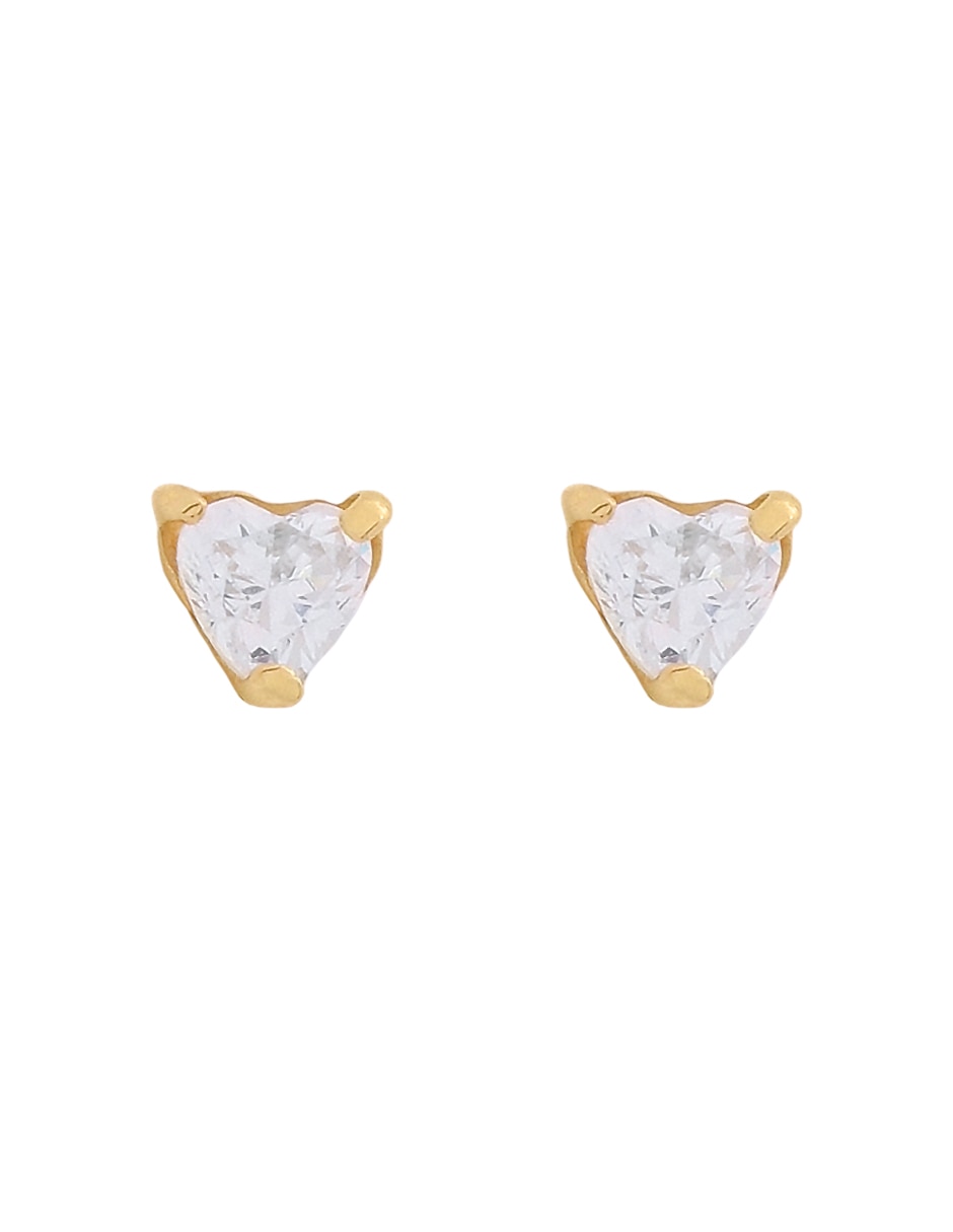 Broqueles de corazón oro amarillo 14 k pulido zirconia