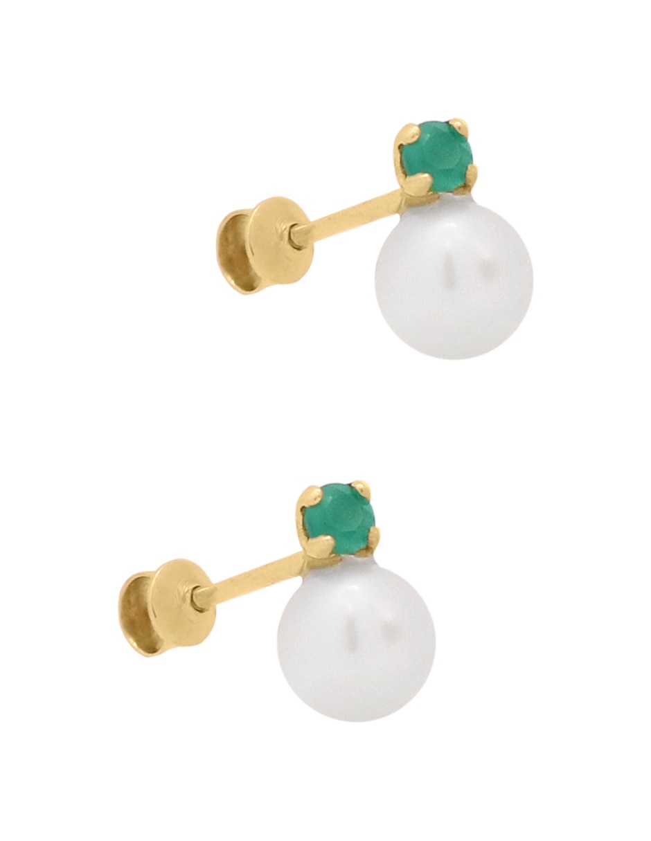 Broqueles de oro amarillo 14 k con acabado liso crisoprasa 3