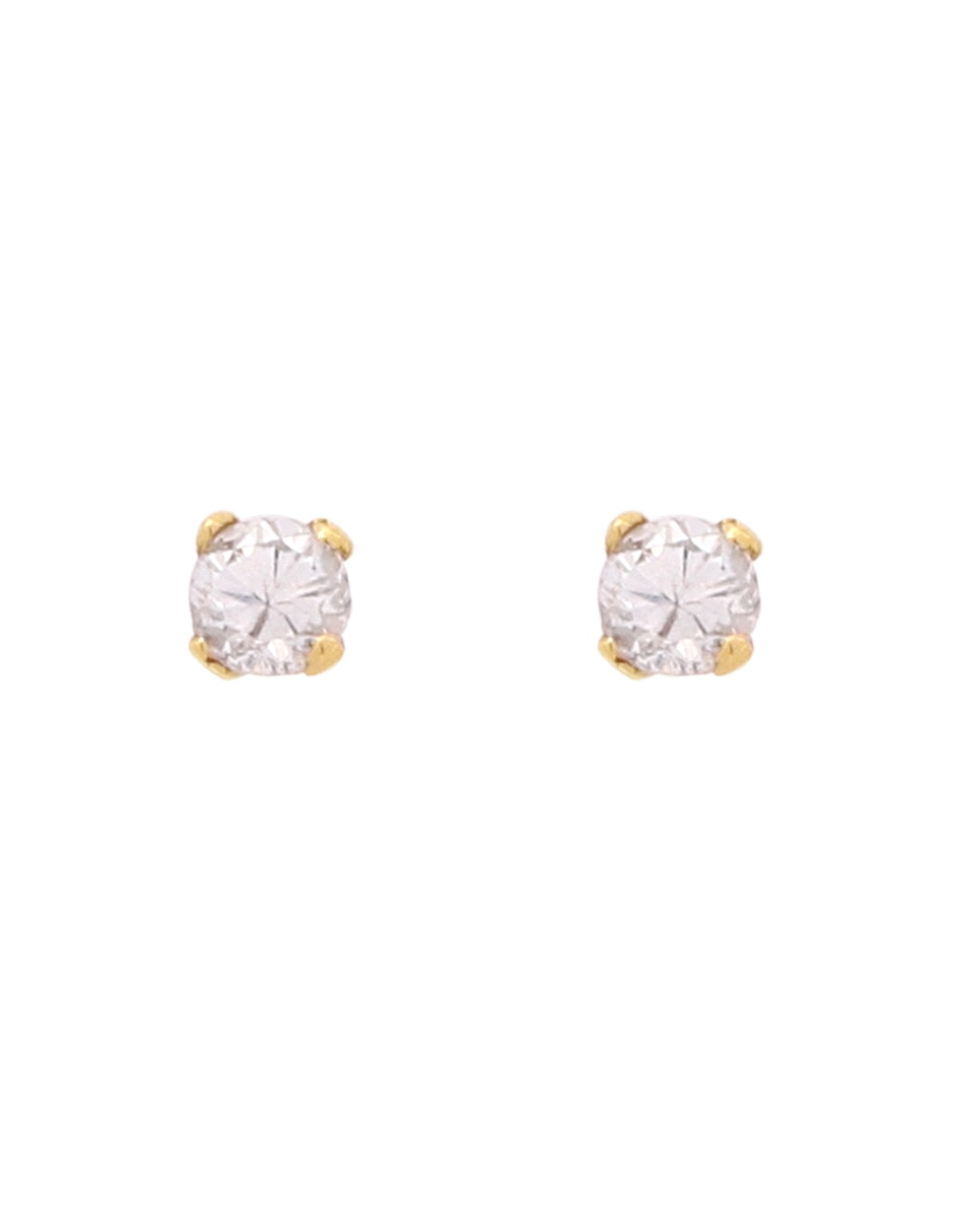 Broqueles de oro amarillo 14 k con acabado pulido zirconia
