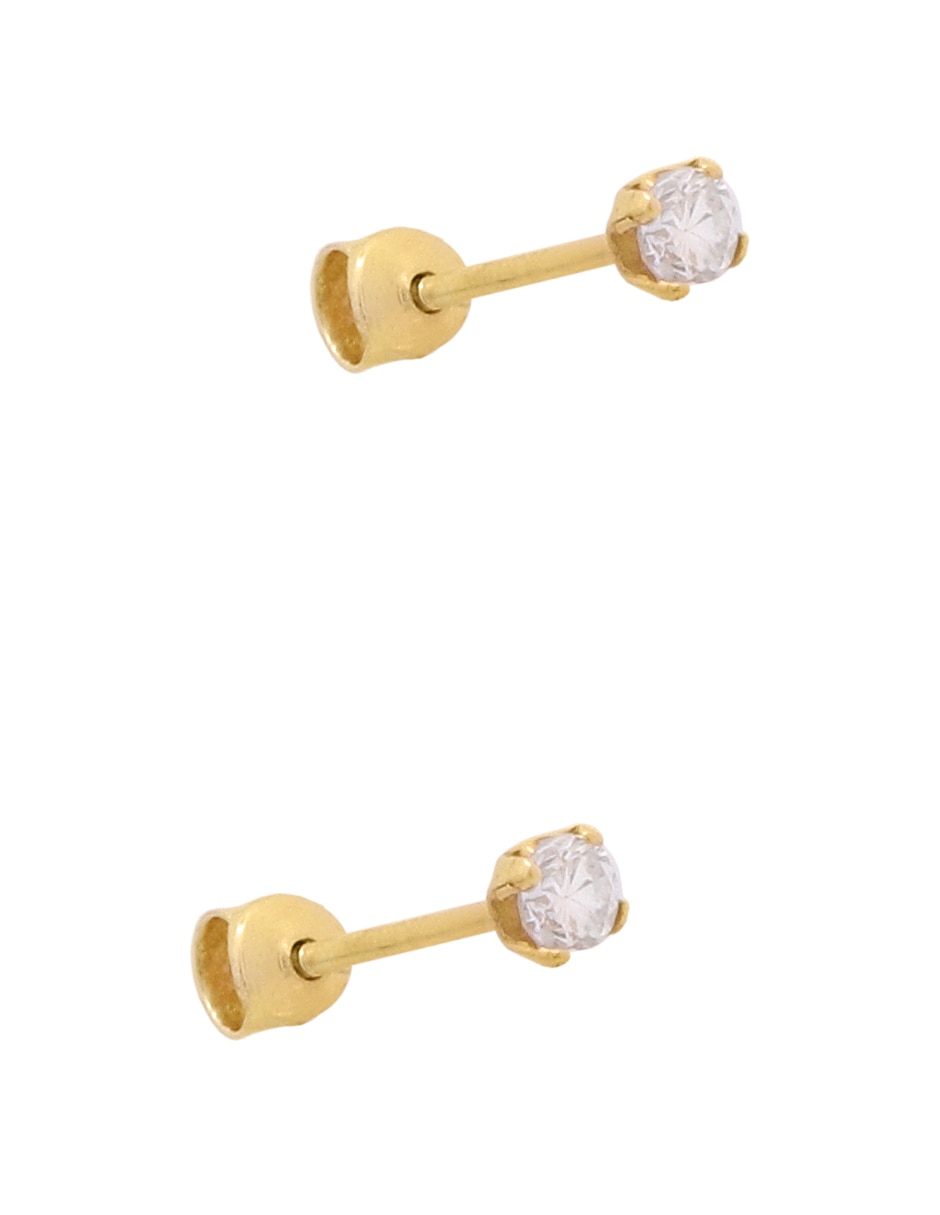 Broqueles de oro amarillo 14 k con acabado pulido zirconia 3