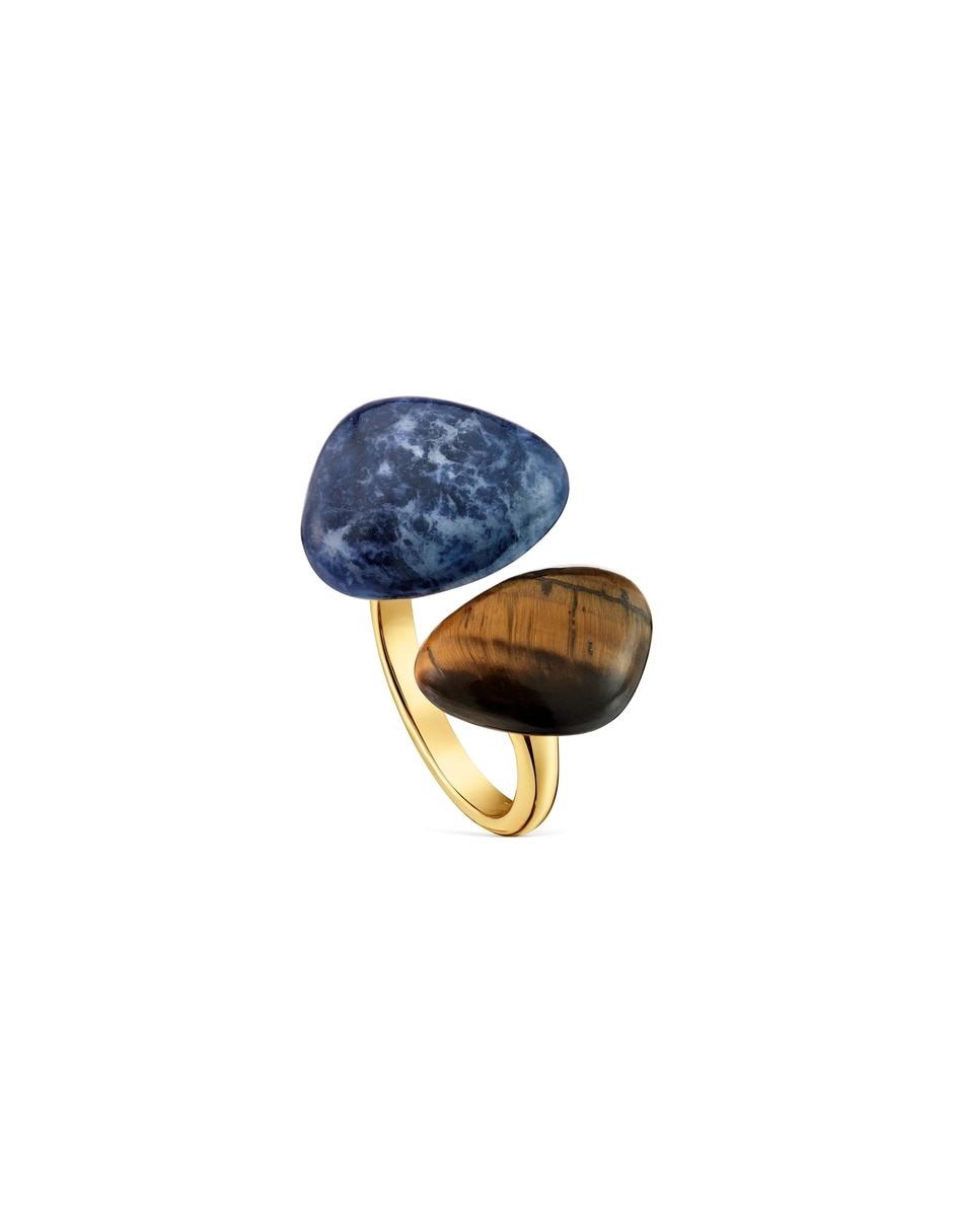 Anillo de plata 18 k ojo de tigre con acabado baño de oro