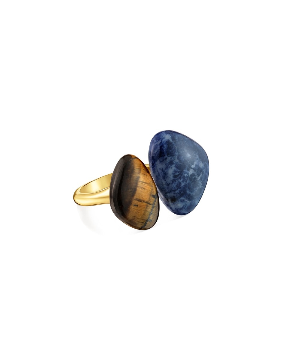 Anillo de plata 18 k ojo de tigre con acabado baño de oro 5