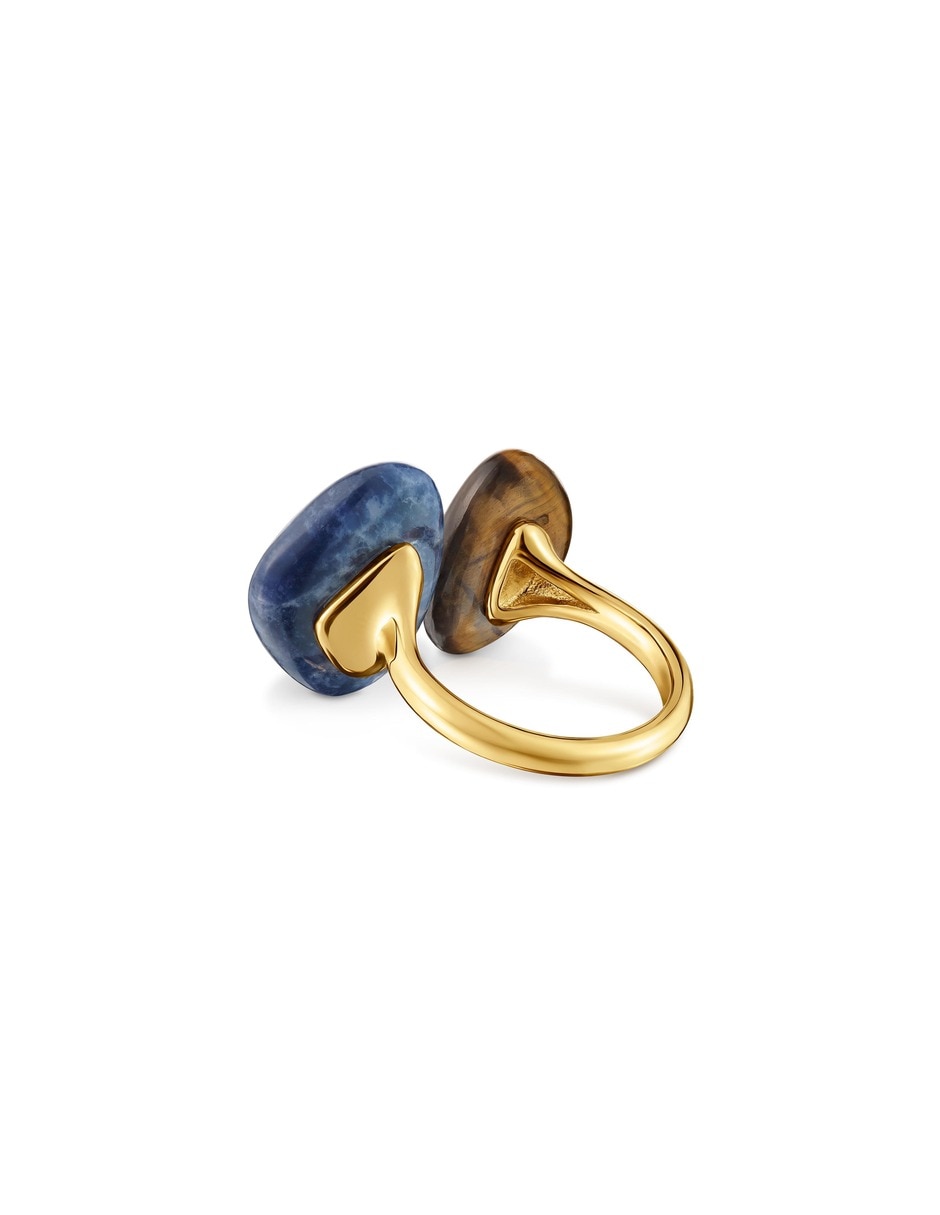 Anillo de plata 18 k ojo de tigre con acabado baño de oro