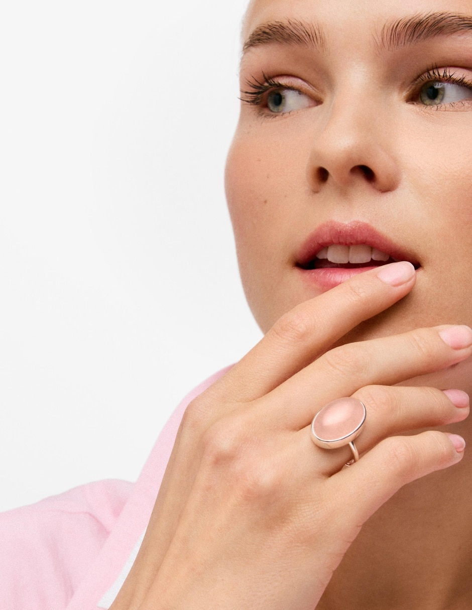 Anillo cuarzo rosa plateado 3