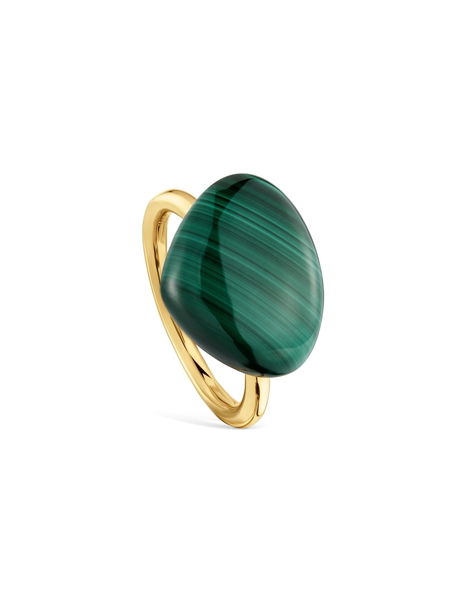 Anillo de plata 18 k malaquita con acabado baño de oro Anillo de plata 18 k malaquita con acabado baño de oro
