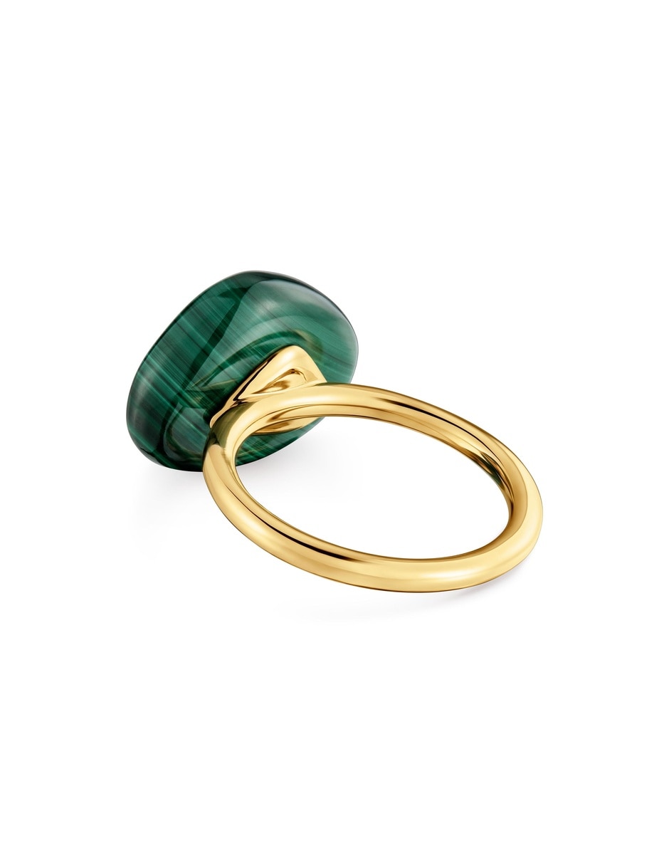 Anillo de plata 18 k malaquita con acabado baño de oro 2