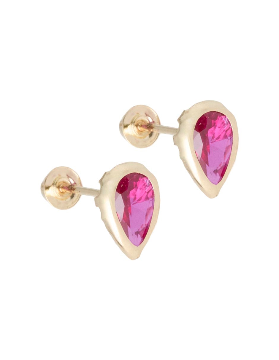 Broqueles de oro 14 k con acabado esmaltado imitación rubí 2