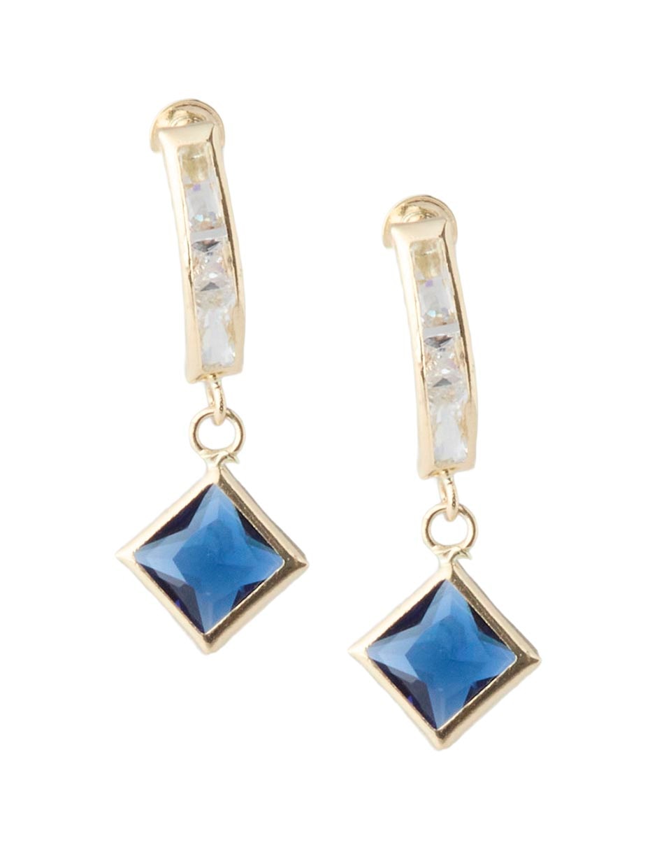 Aretes cortos de rombo de oro 14 k con acabado brillantes zirconia