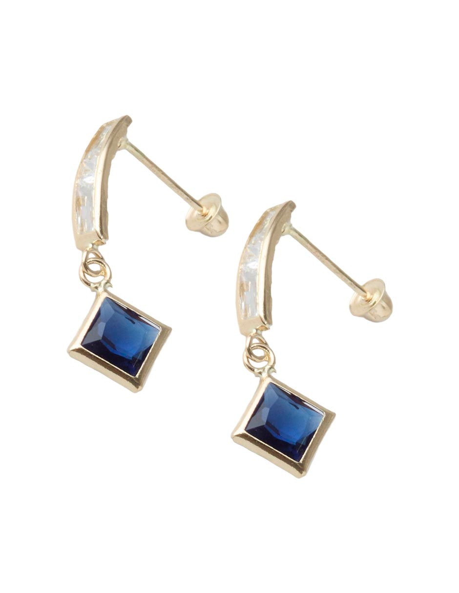 Aretes cortos de rombo de oro 14 k con acabado brillantes zirconia 2