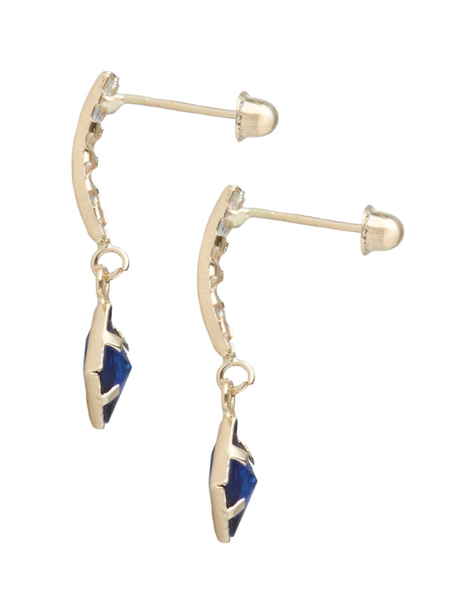 Aretes cortos de rombo de oro 14 k con acabado brillantes zirconia 3
