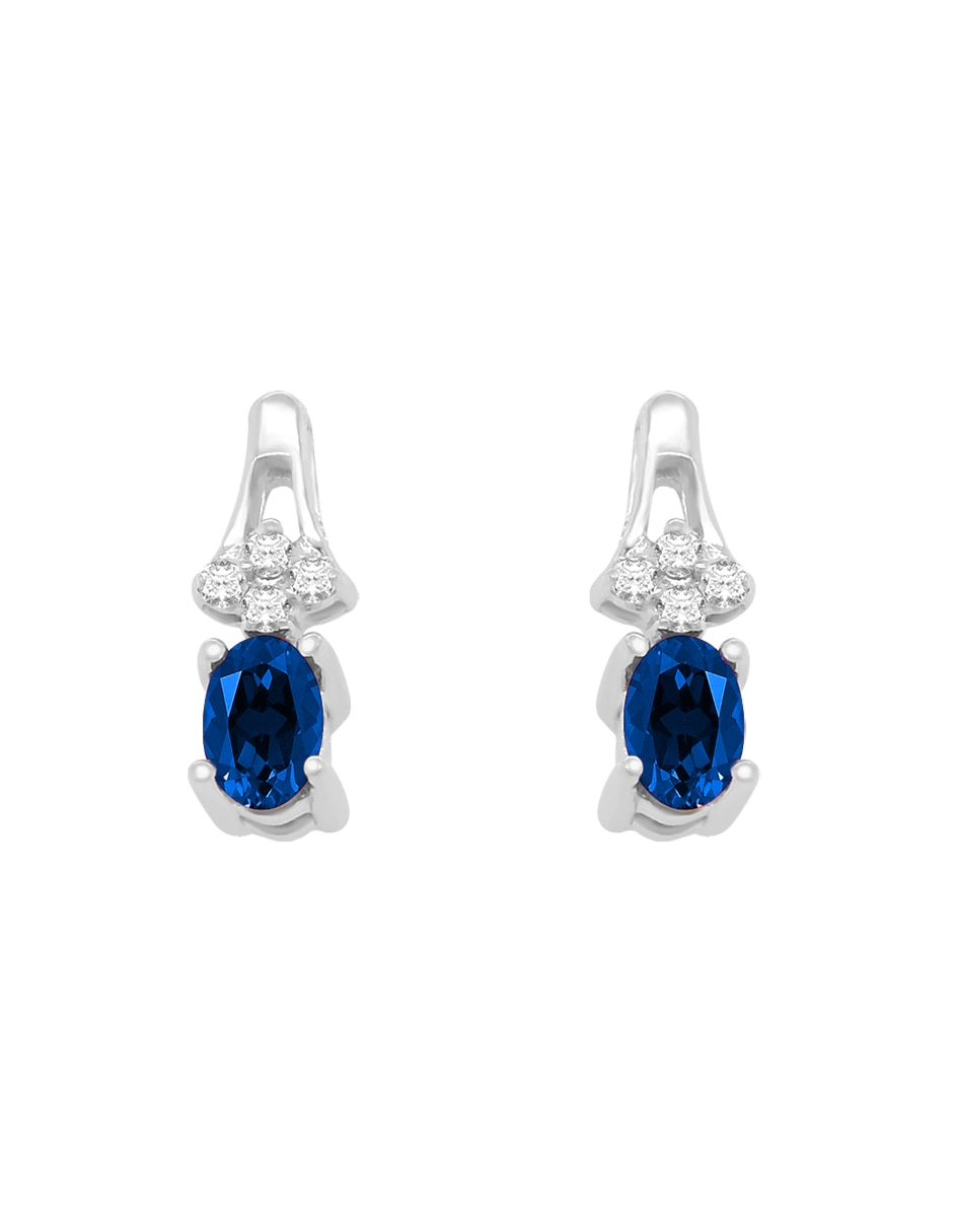 Aretes cortos scarlet de oro blanco 14 k con acabado brillante zafiro y diamante Aretes cortos scarlet de oro blanco 14 k con acabado brillante zafiro y diamante