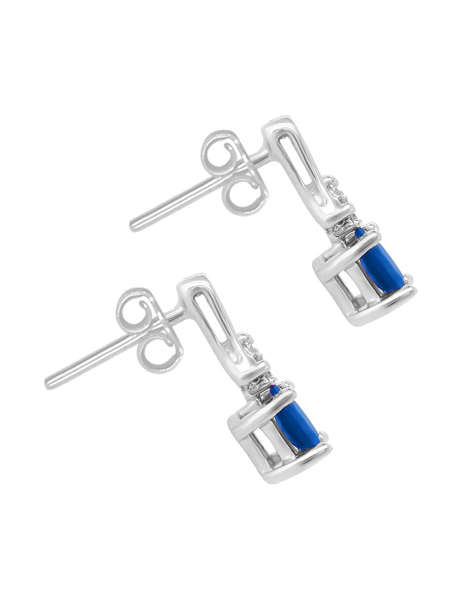Aretes cortos scarlet de oro blanco 14 k con acabado brillante zafiro y diamante 2