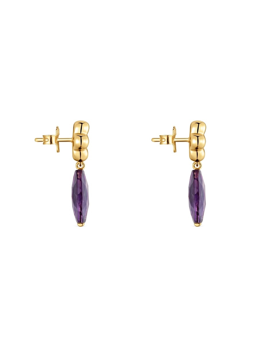 Aretes cortos bold motif de plata 18 k con acabado baño de oro amatista 5