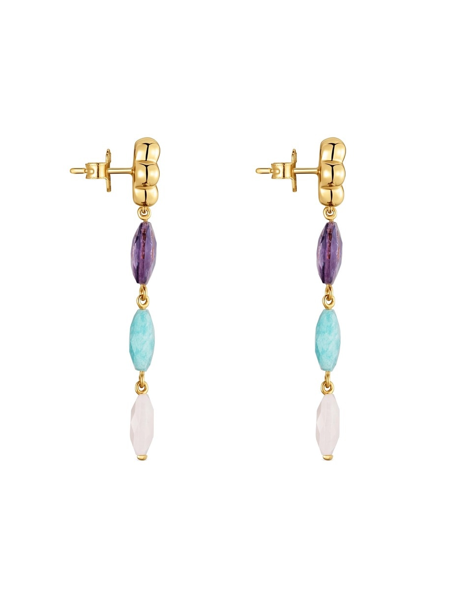 Aretes largos bold motif de plata 18 k con acabado baño de oro amatista 5