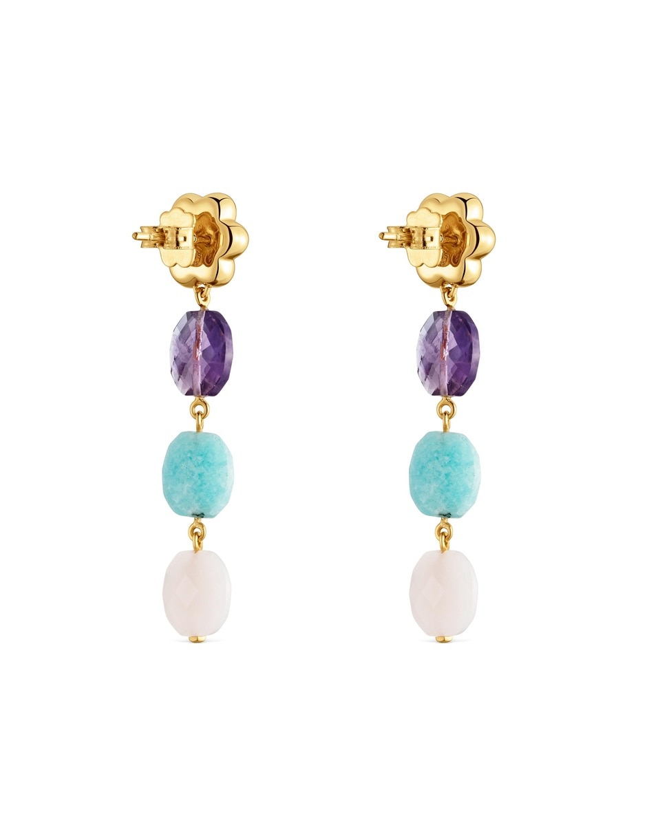 Aretes largos bold motif de plata 18 k con acabado baño de oro amatista 4
