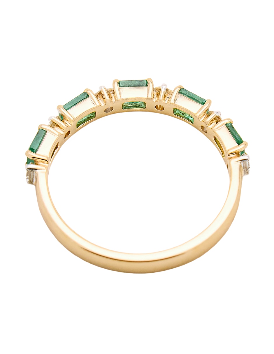Anillo con gema 14 k de oro amarillo esmeralda y diamante pulido
