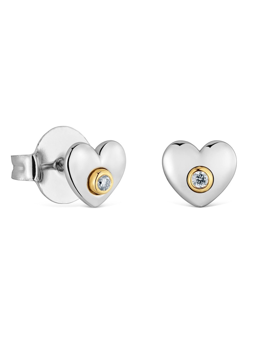 Aretes cortos Puffy Lgd de plata 18 K con acabado baño de oro diamante Aretes cortos Puffy Lgd de plata 18 K con acabado baño de oro diamante