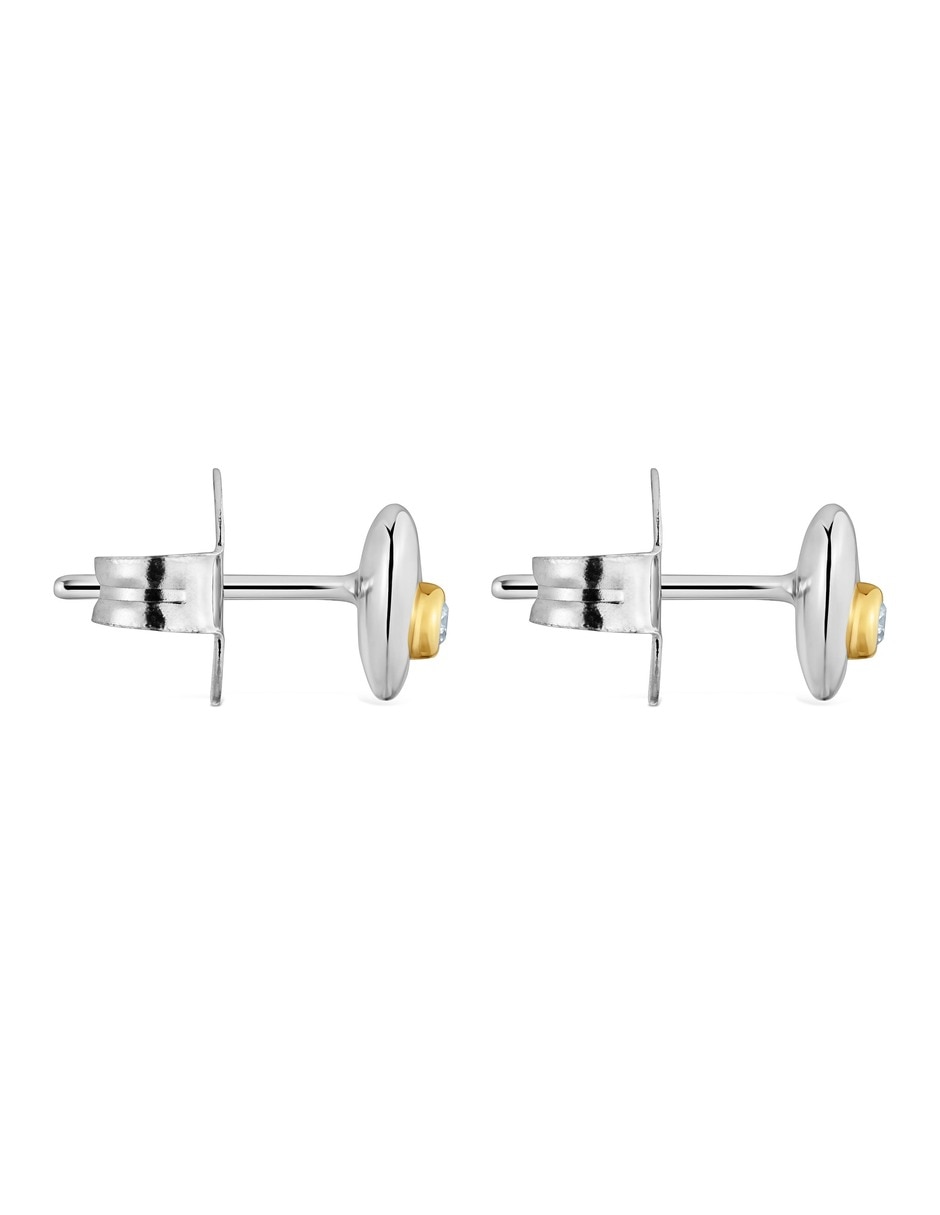 Aretes cortos Puffy Lgd de plata 18 K con acabado baño de oro diamante 2