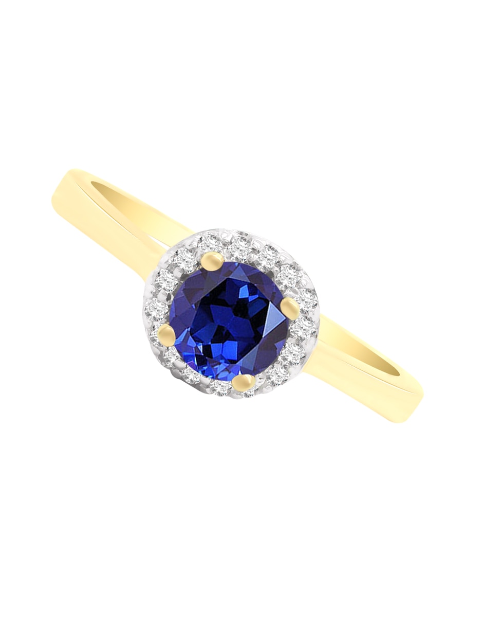 Anillo con gema anello 14 k de oro amarillo zafiro y diamante brillante