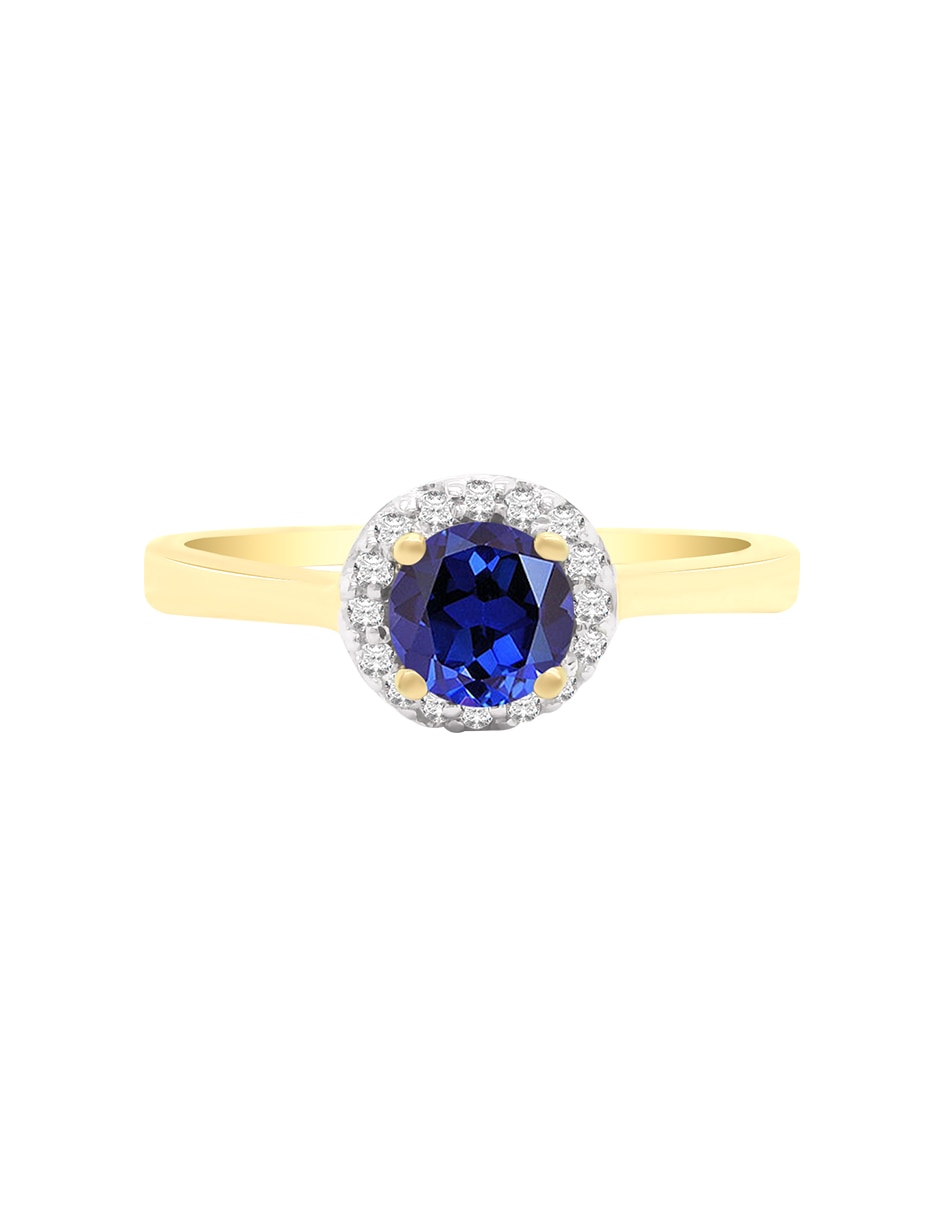 Anillo con gema anello 14 k de oro amarillo zafiro y diamante brillante