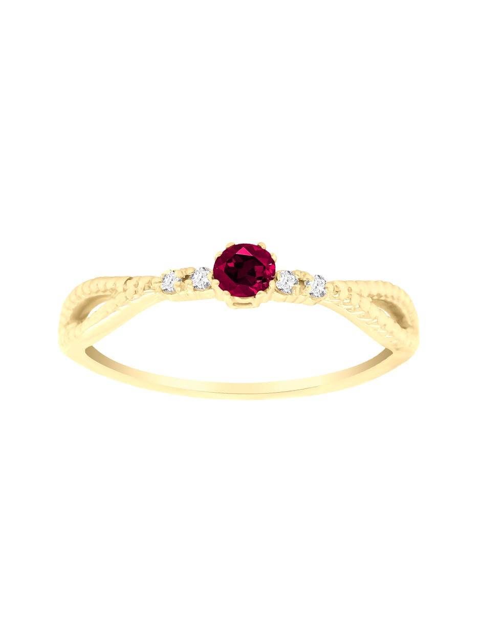 Anillo con gema zahira 14 k de oro amarillo rubí y diamante brillante 5