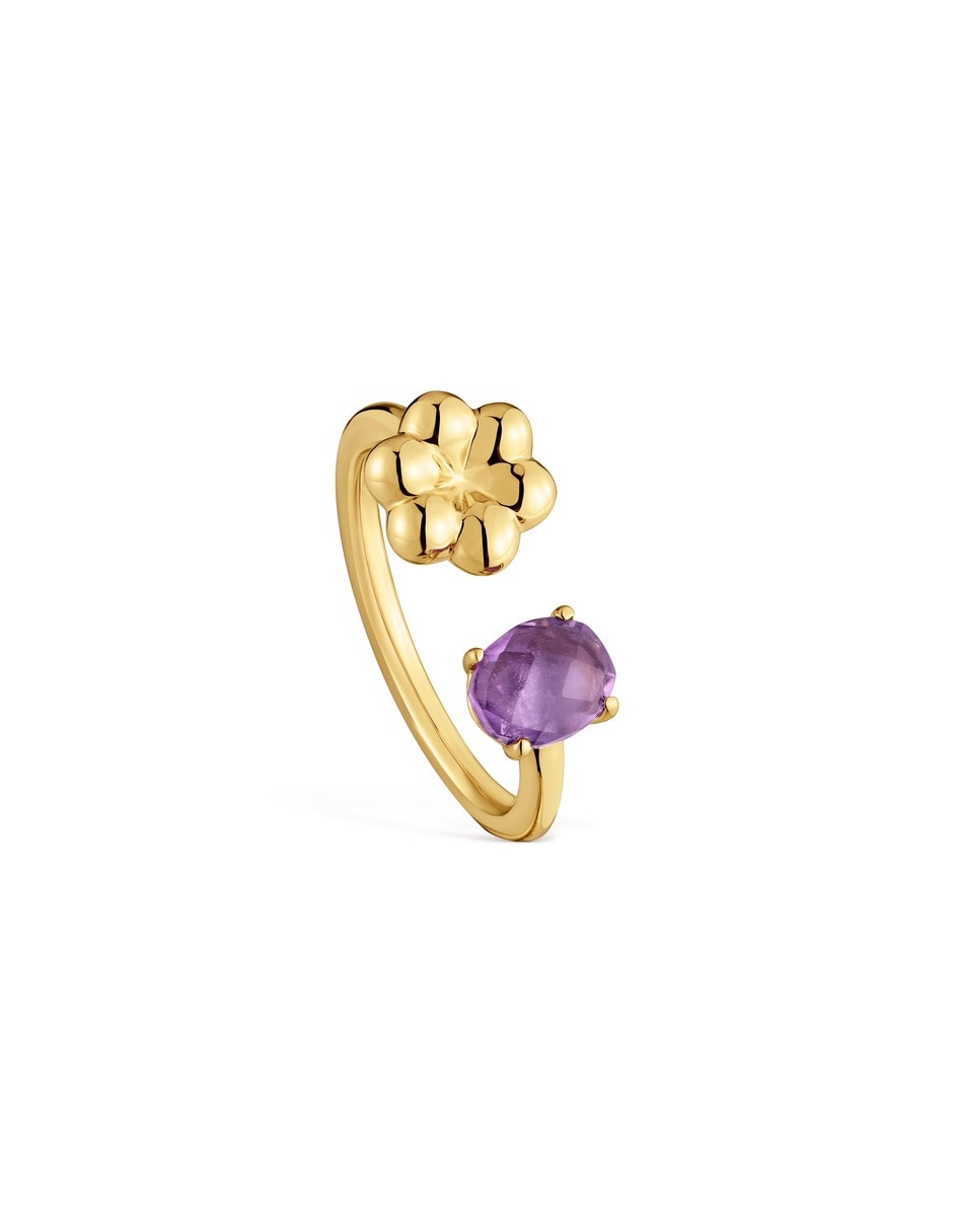 Anillo de flor Bold Motif de plata 18 k amatista con acabado baño de oro