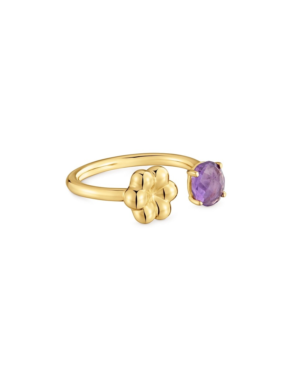 Anillo de flor Bold Motif de plata 18 k amatista con acabado baño de oro 5