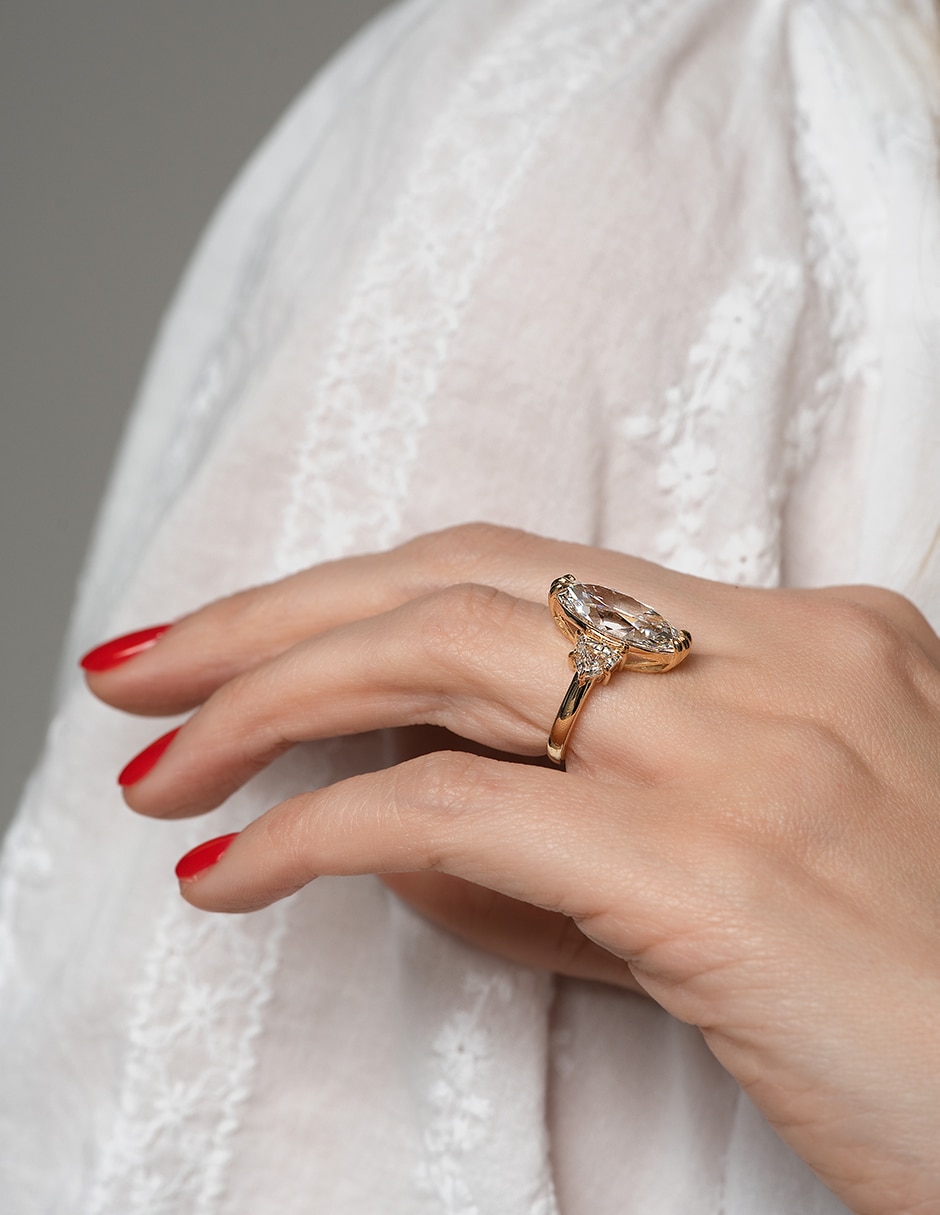 Anillo 18 k de oro amarillo diamante brillante