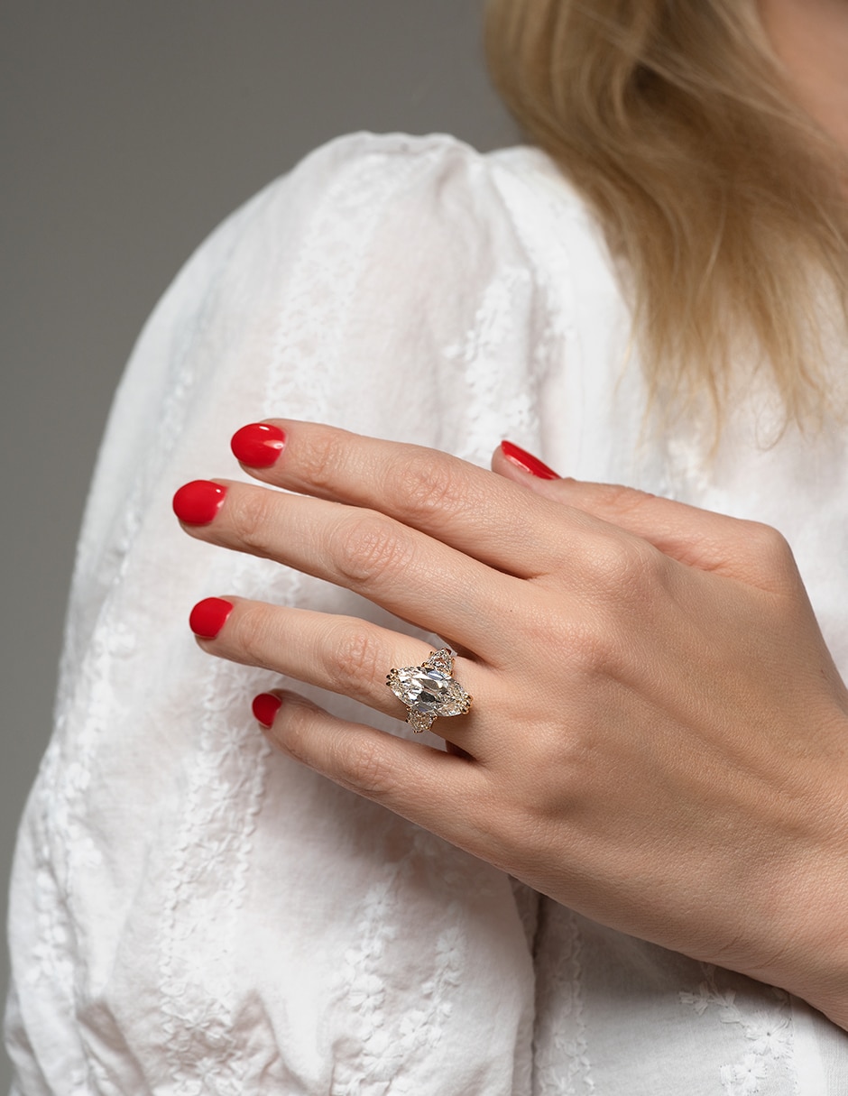 Anillo 18 k de oro amarillo diamante brillante