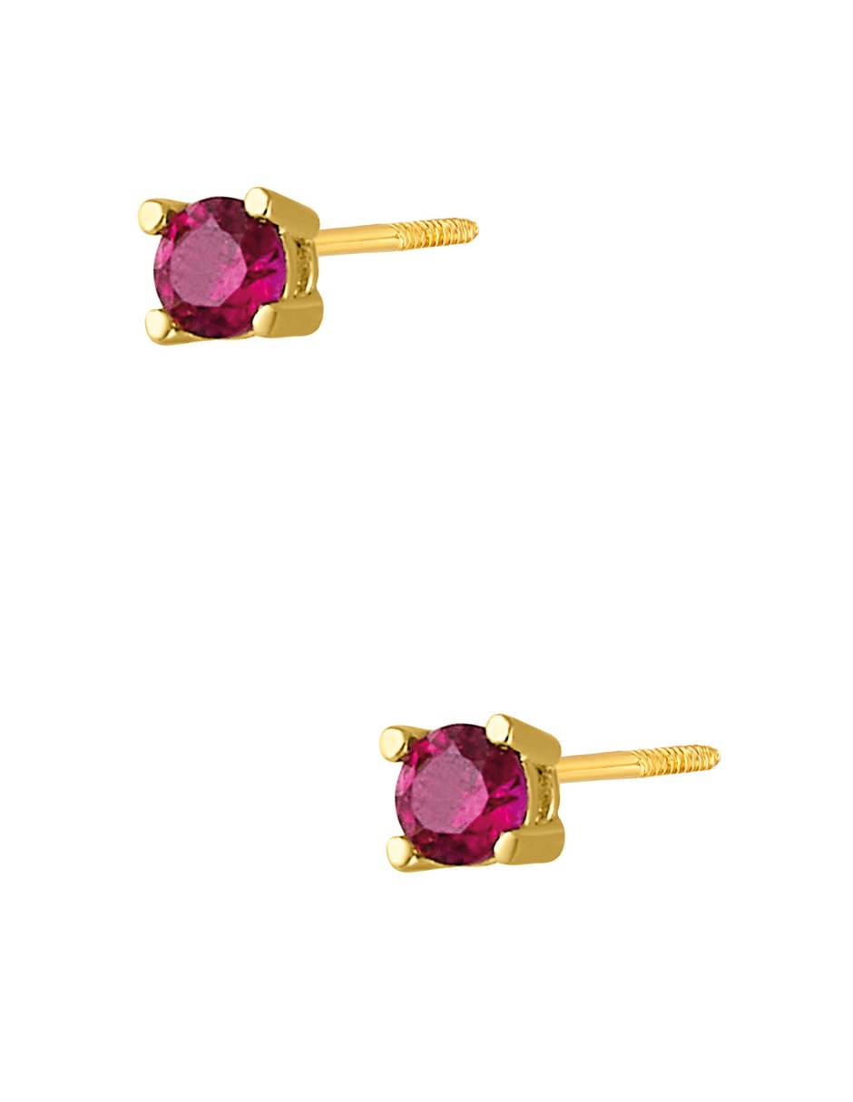 Broqueles aretes lab de oro amarillo 14 k con acabado pulido rubí 2