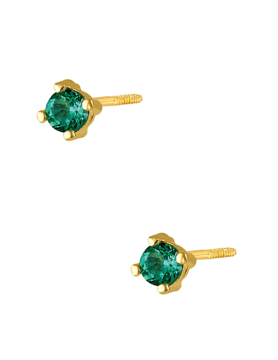 Broqueles aretes lab de oro amarillo 14 k con acabado pulido esmeralda 2