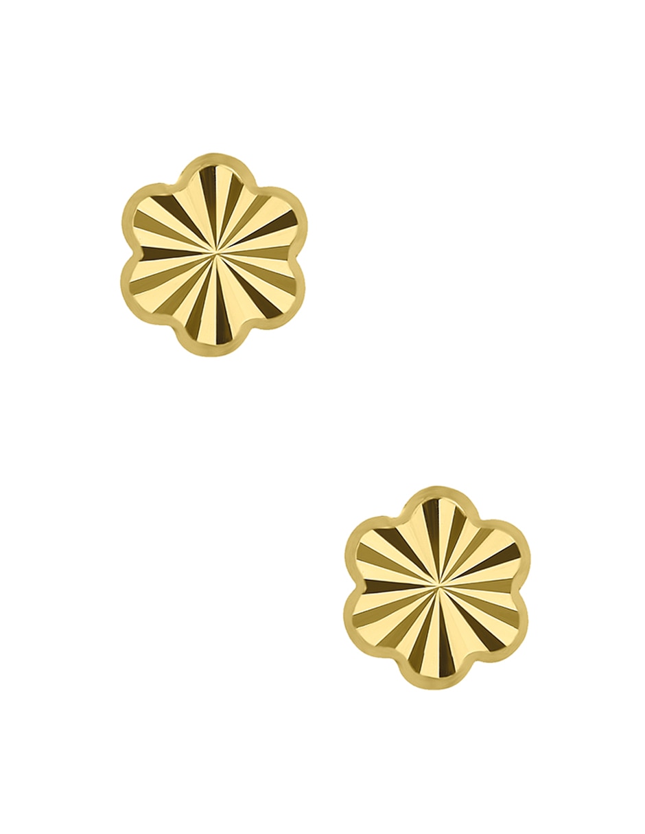 Broqueles de flor de oro amarillo 14 K con acabado diamantado Broqueles de flor de oro amarillo 14 K con acabado diamantado