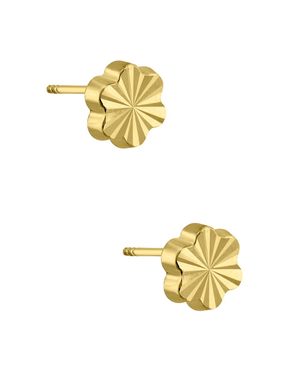 Broqueles de flor de oro amarillo 14 K con acabado diamantado 2