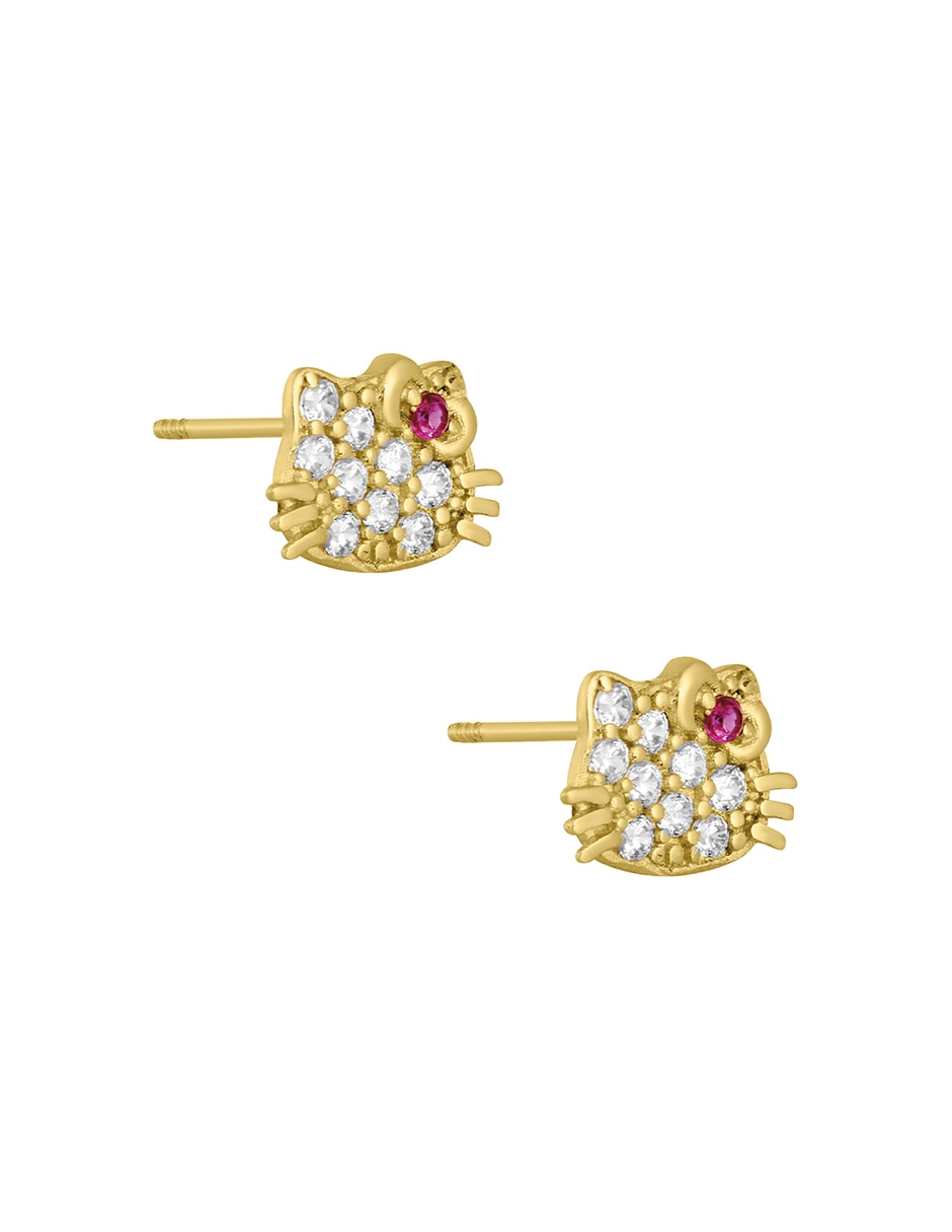 Broqueles de gato Hello Kitty de oro amarillo 14 K con acabado pavé 2