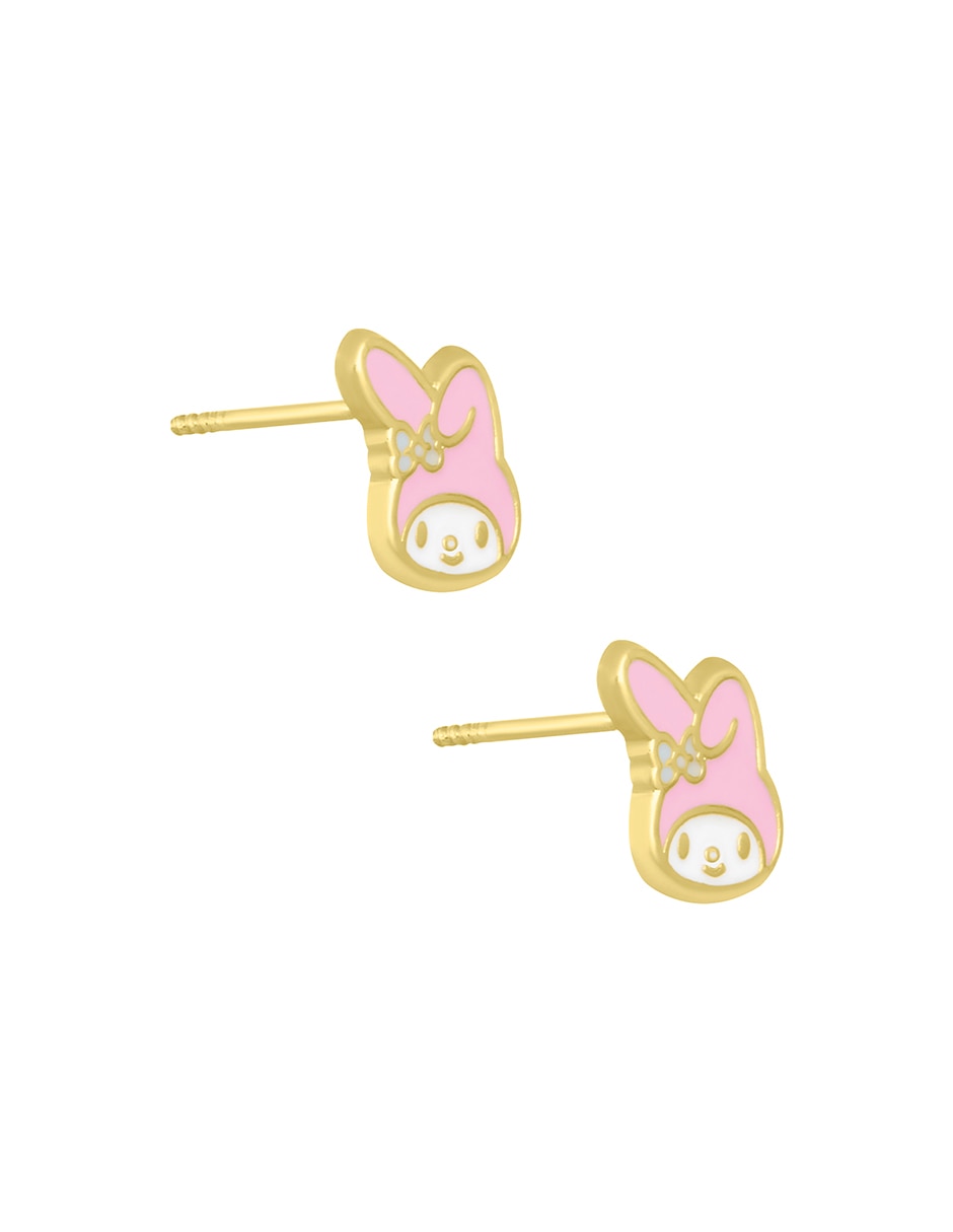 Broqueles de conejo My Melody de oro amarillo 14 K con acabado esmaltado 2