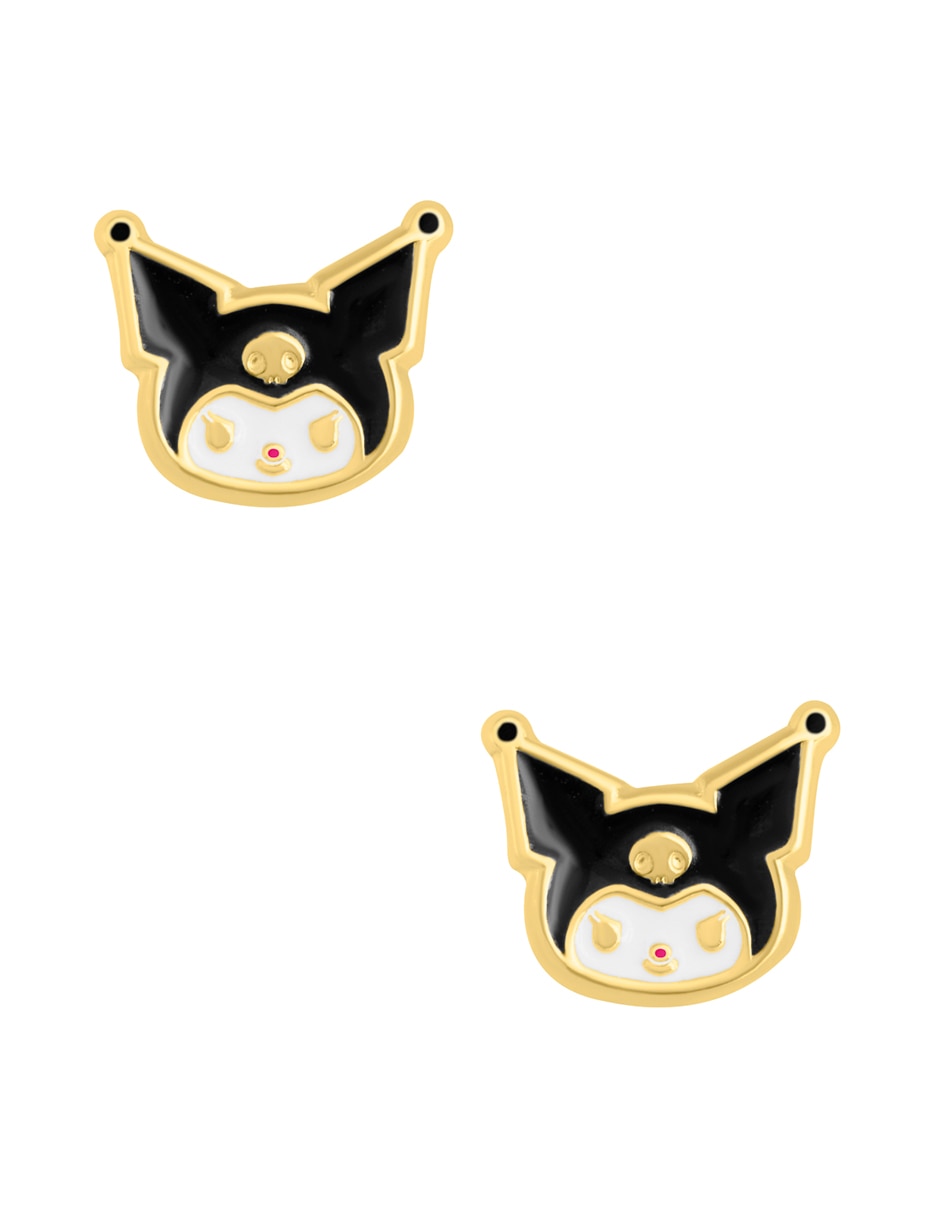 Broqueles de gato Kuromi de oro amarillo 14 K con acabado esmaltado