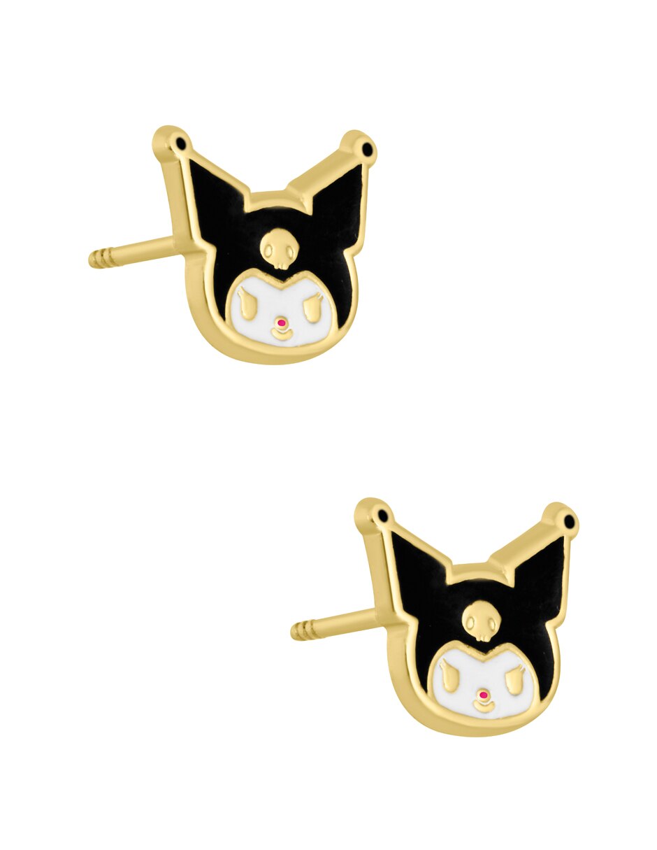 Broqueles de gato Kuromi de oro amarillo 14 K con acabado esmaltado 2