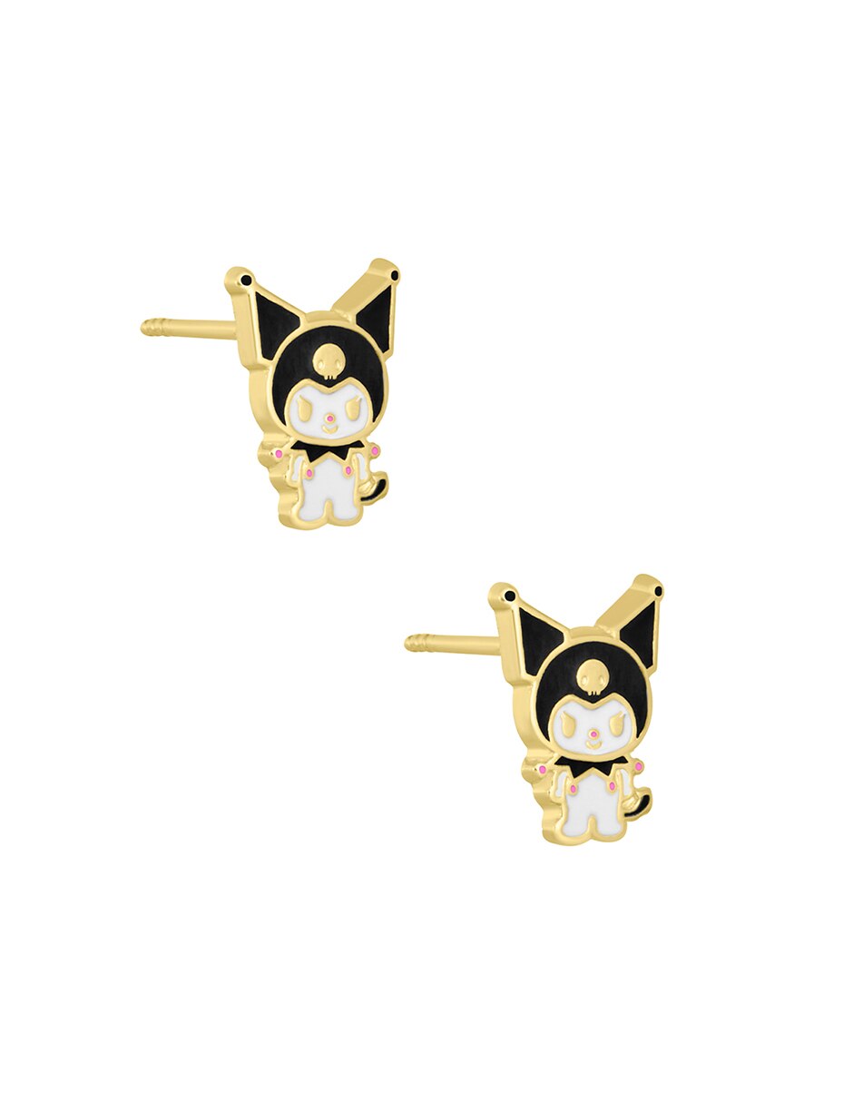 Broqueles de gato Kuromi de oro amarillo 14 K con acabado esmaltado 2