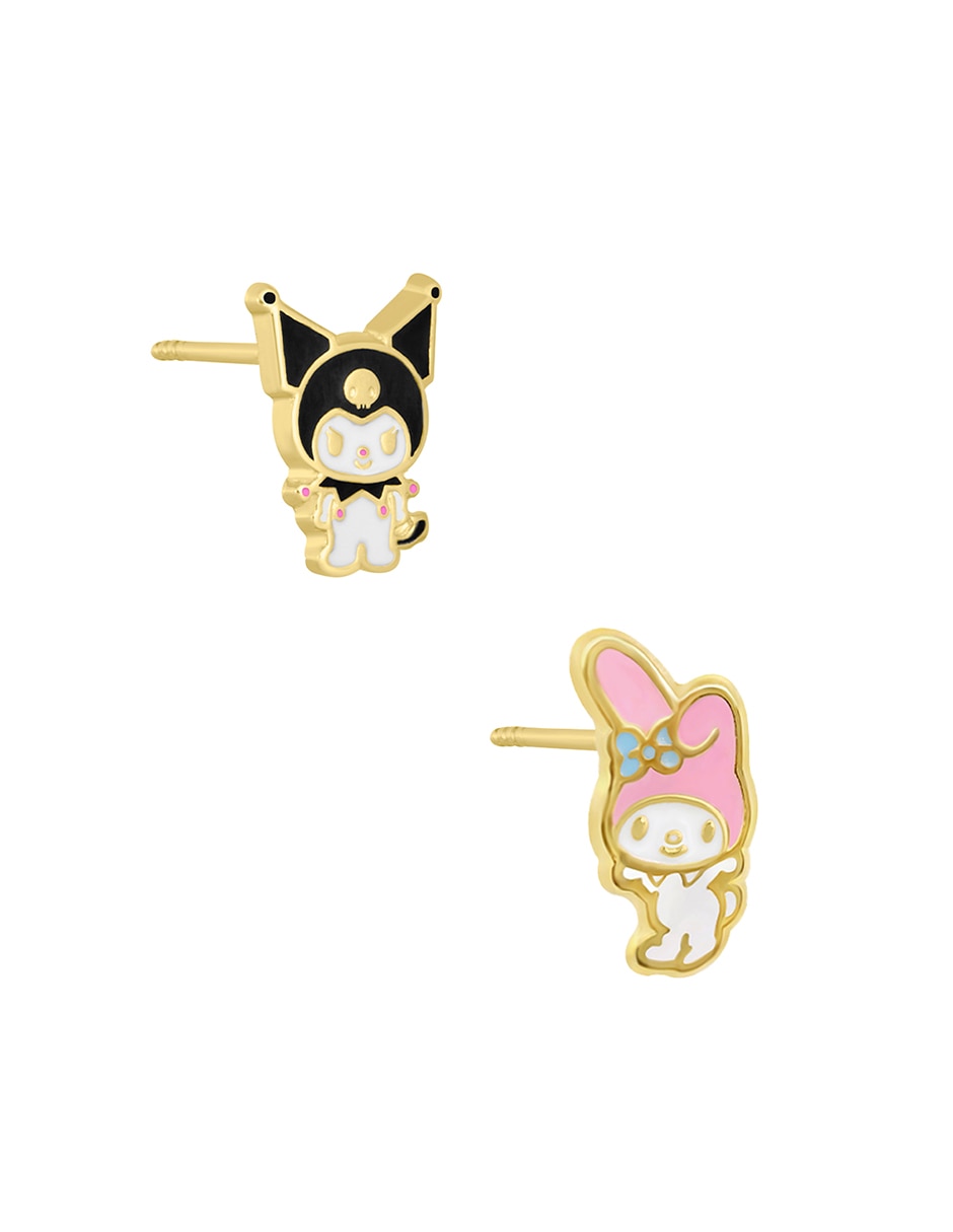 Broqueles de gato My Melody y Kuromi de oro amarillo 14 K con acabado esmaltado 2
