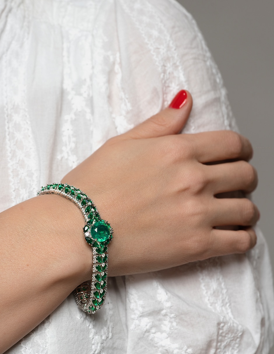 Pulsera de plata con esmeralda P 925 acabado brillante 3