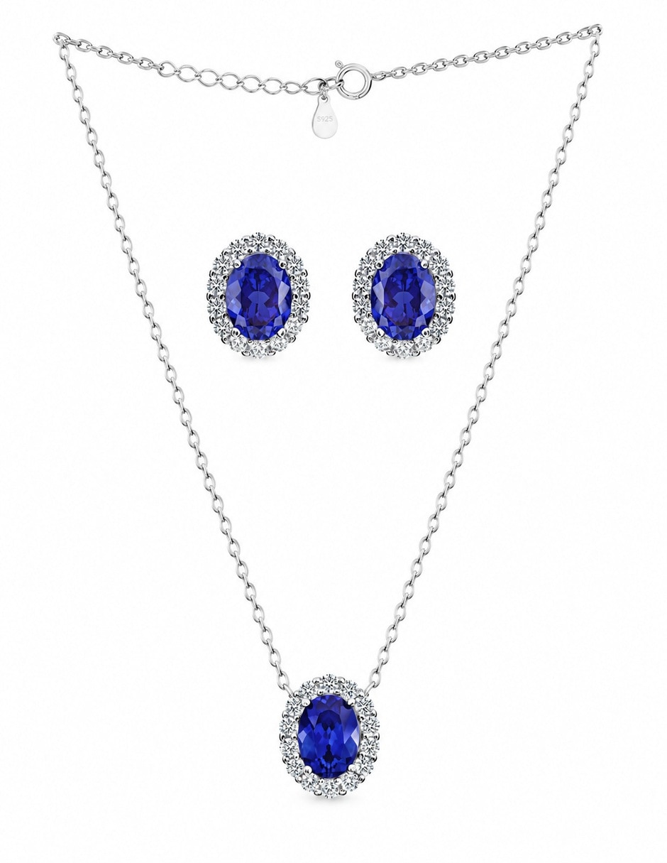 Aretes y collar de plata p 925 zafiro
