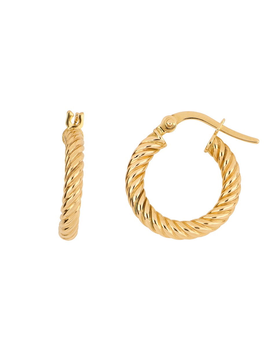 Arracadas Dinasti de oro amarillo 14 K con acabado diamantado 3