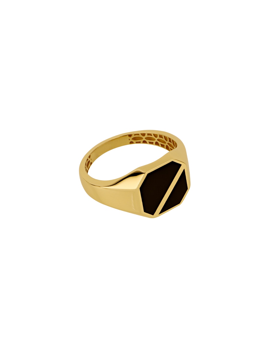 Anillo Hexagonal Dinasti 14 k de oro amarillo Ónix pulido 2