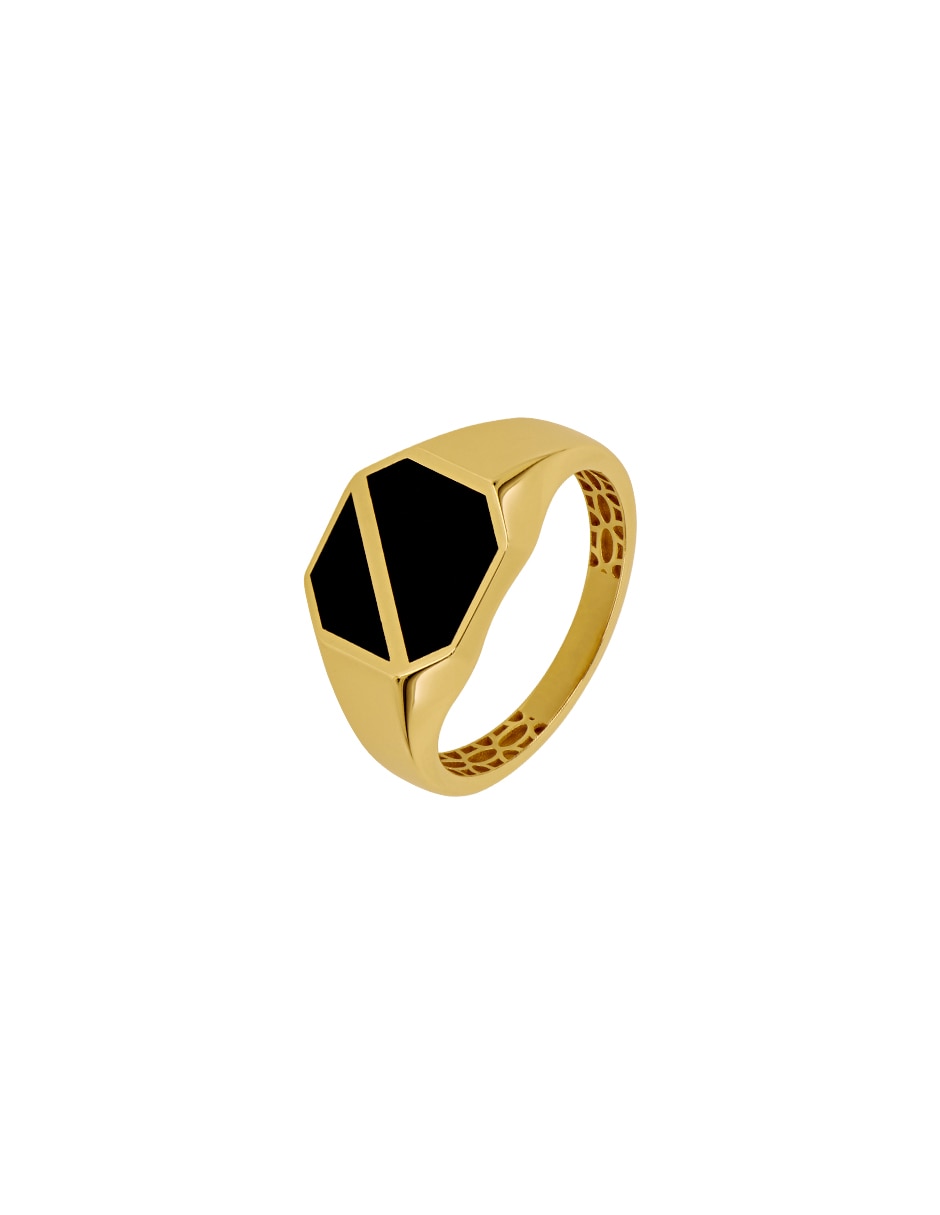 Anillo Hexagonal Dinasti 14 k de oro amarillo Ónix pulido 3