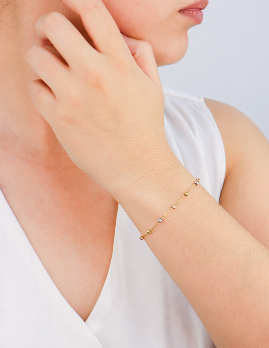 Pulsera de oro florentino 14 K acabado diamantado 4