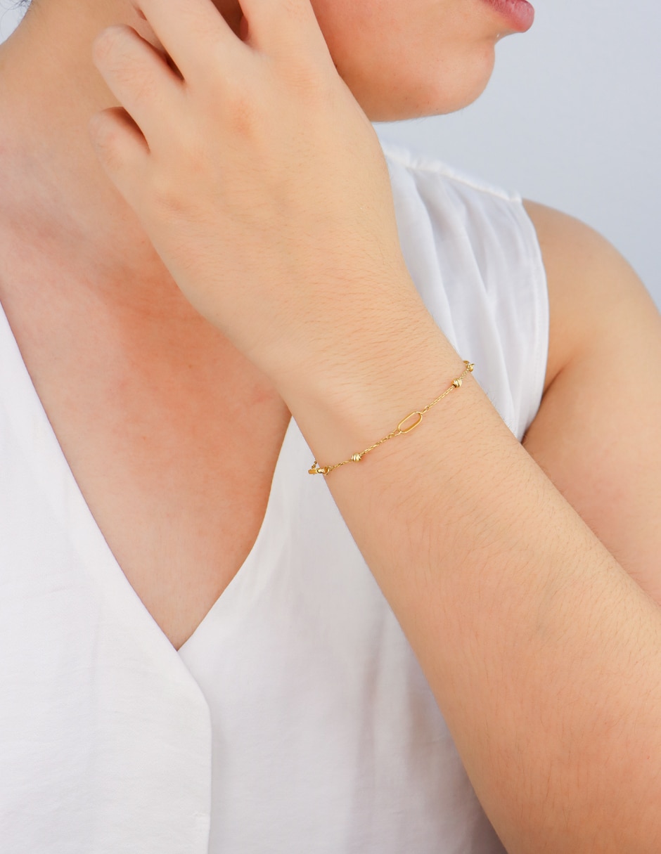 Pulsera de oro amarillo con zirconia 14 K acabado pulido 4