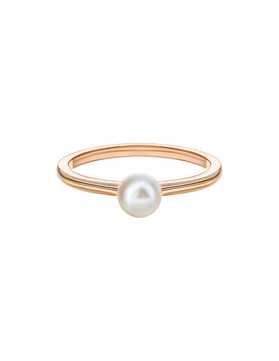 Anillo 14 k de oro amarillo perla brillante