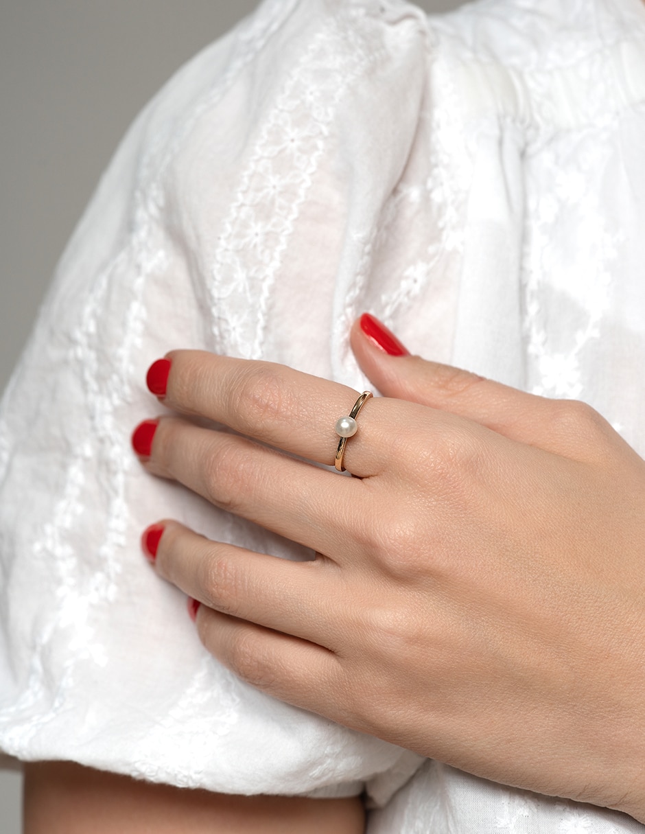 Anillo 14 k de oro amarillo perla brillante 4