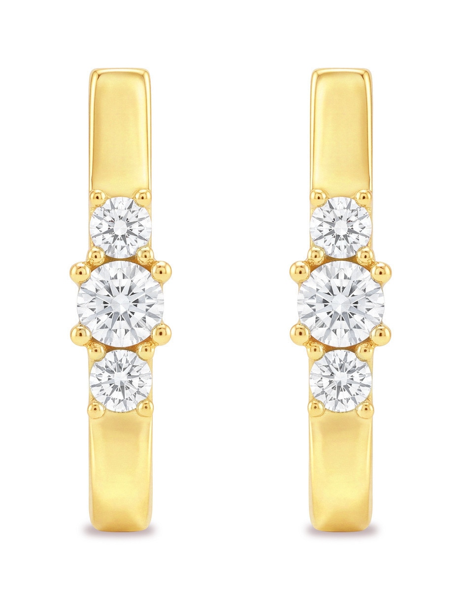 Arracadas de oro amarillo 10 k con acabado brillante zirconia Arracadas de oro amarillo 10 k con acabado brillante zirconia